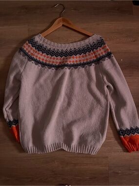 Knit Women's Sweater with Orange, Navy & Gray Accents